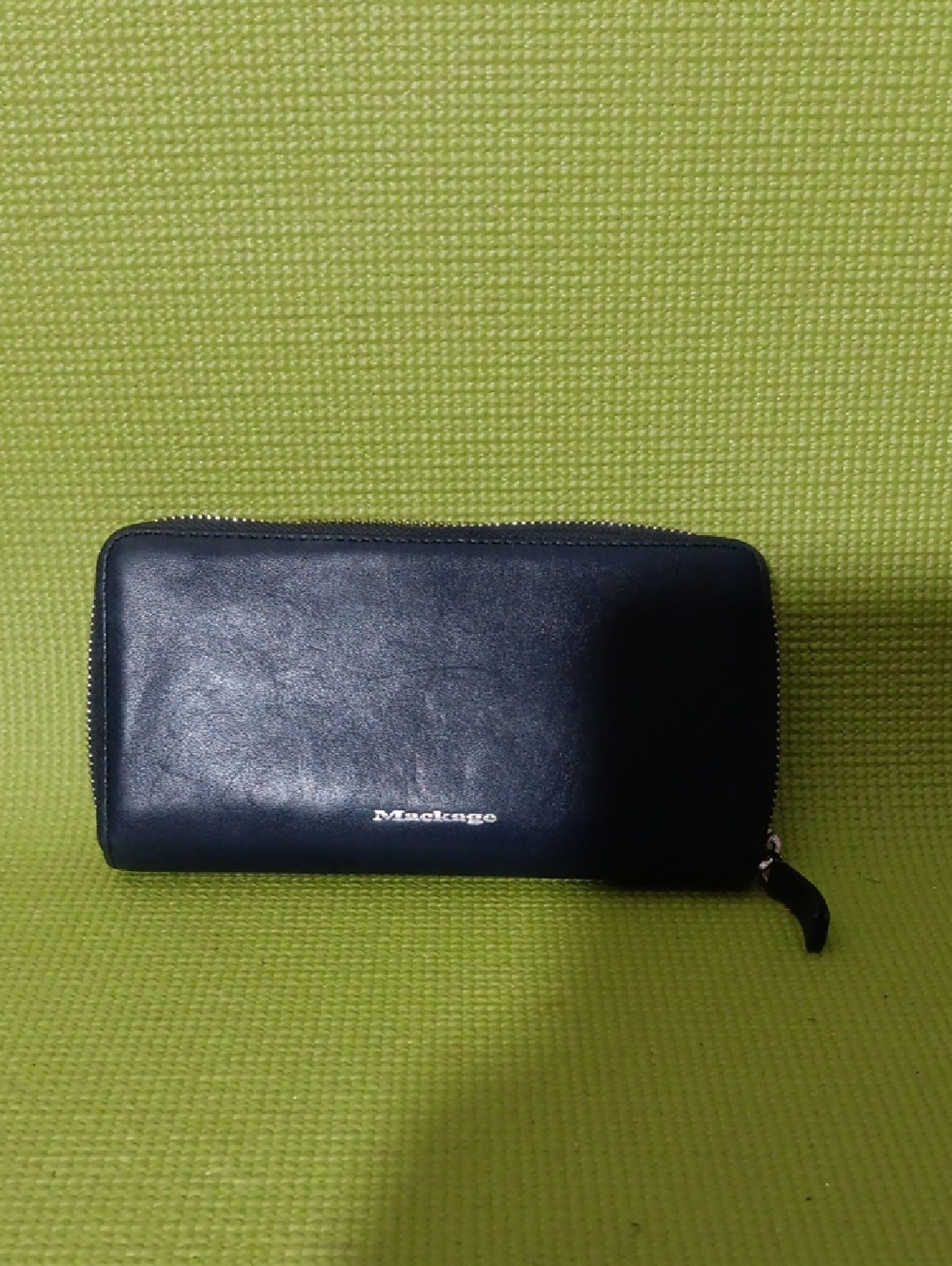 Mackage Navy Leather Zip Wallet with Silver Hardware